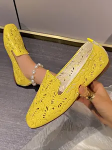 Women's Embroidered Square Toe Flats, Slip-On Casual Fashion Shoes with Faux Leather & Rubber Sole, Versatile Ladies Footwear