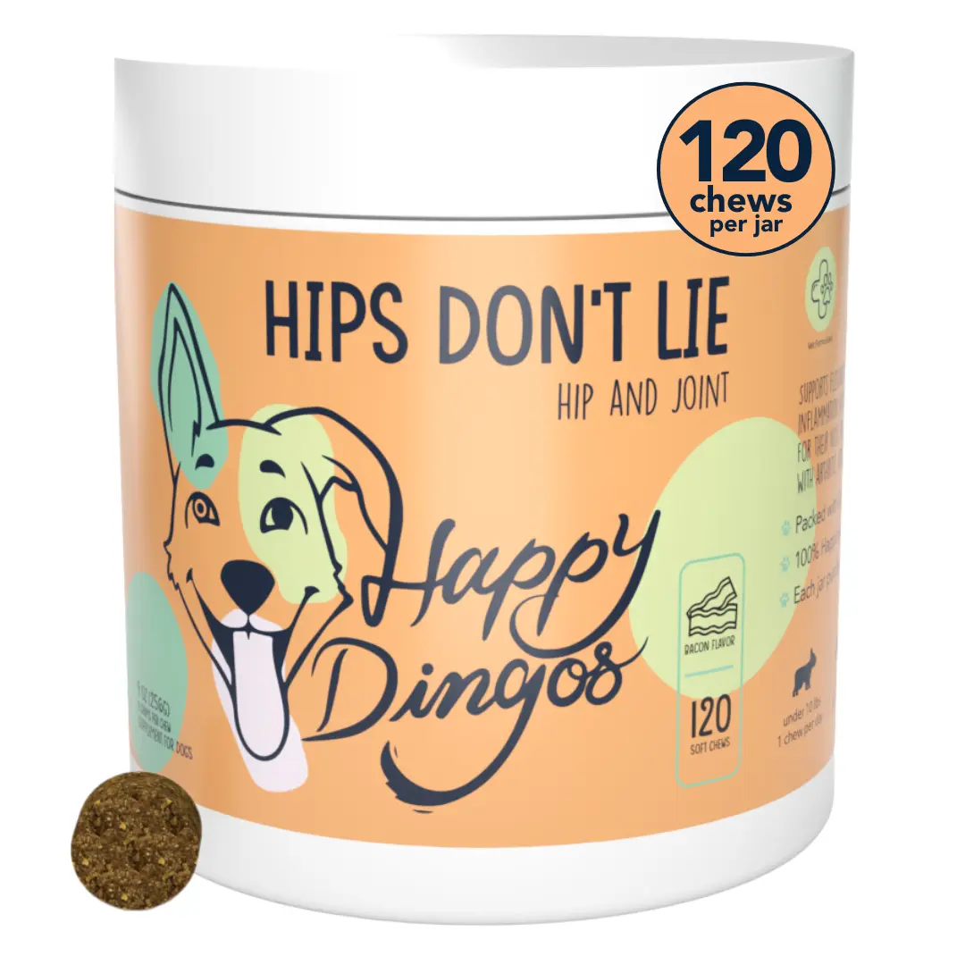 Happy Dingos Hips Don't Lie – Hip & Joint Mobility Chews for Dogs, 120 Count