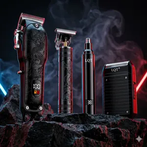 LQT Black Dragon Engraved 4-in-1 Men's Grooming Kit with Abs, Cordless Hair Clipper (LCD Display), T-Blade Trimmer, Shaver, Nose Trimmer, Rechargeable Barber Set w/Travel Bag, Cape for Home, Salon Haircuts, Fades, Edges, Beard Shaping