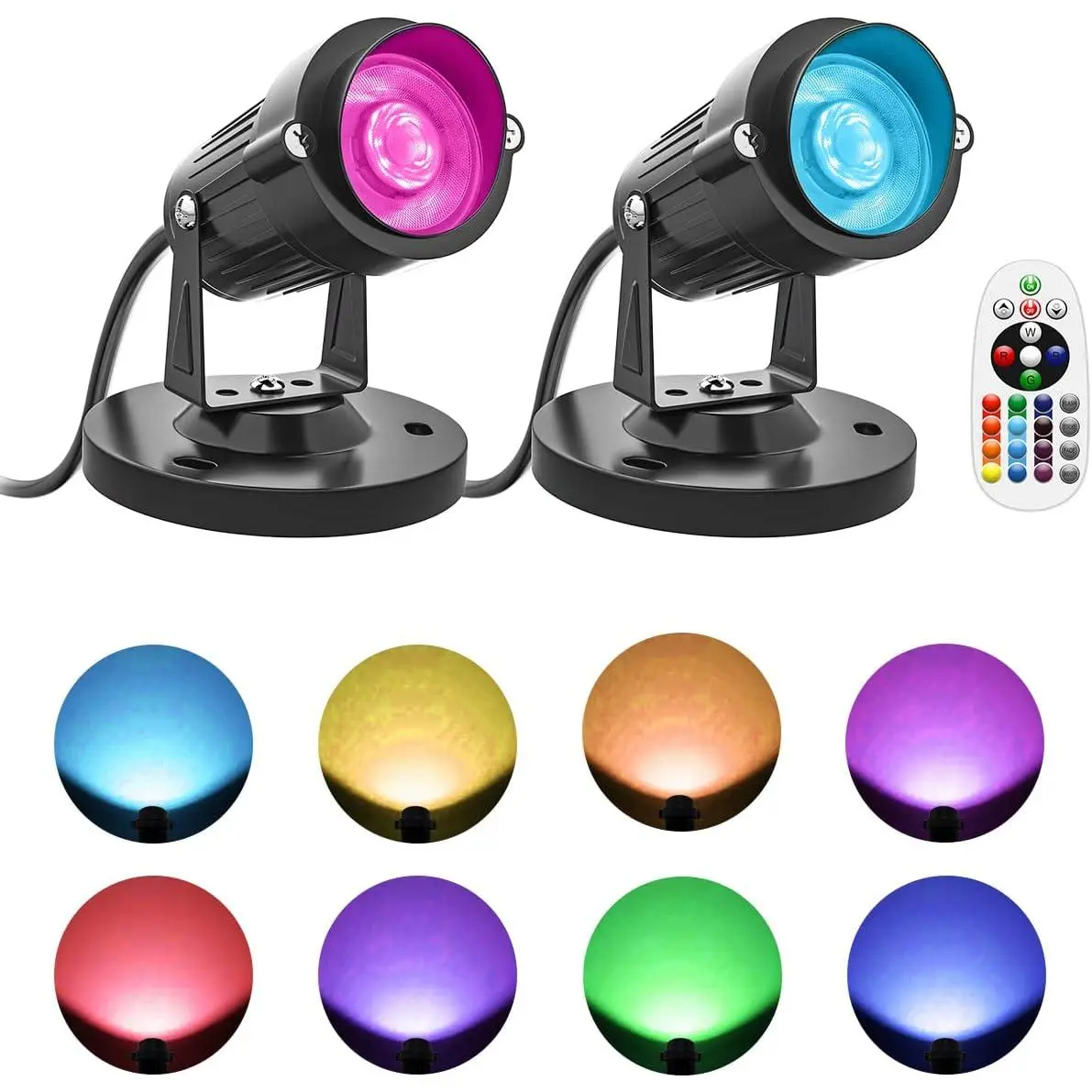 Led Spot Lights Indoor, 5W RGBW Uplighting 16 Color Changing Up Lights Indoor with Remote, 120V Indoor Spotlight  Accent Lighting Decor(2 Pack with Base and Stake)