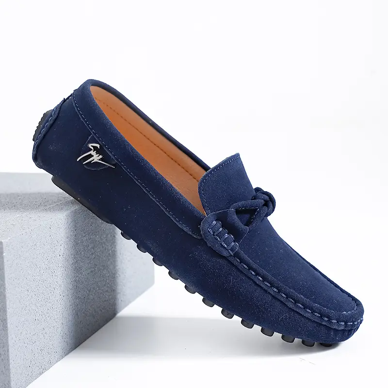 Men’s Suede Leather Driving Loafers - Flat Walking Shoes, Handmade, Soft Sole, Lightweight, Non-Slip Casual Slip-On Footwear