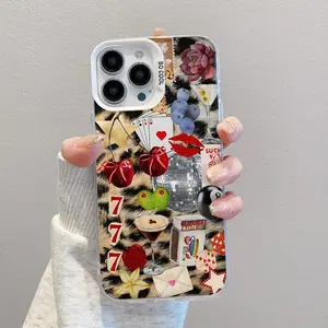 Chic Case Suitable for IPhone11/12/13/14/15/16/pro Promax Plus, Case Screen Protector Fashion pattern collage Shockproof Military Grade Protection