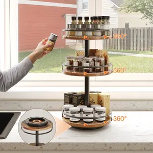 HOOBRO Lazy Susan Organizer, Rotating Spice Rack, 3-Tier Organizer, Turntable Spice Rack, Vertical Storage Organizer, for Kitchen Countertop, Vanity, Dining Table, Rustic Brown and Black#SpringSale #BigSpringSale