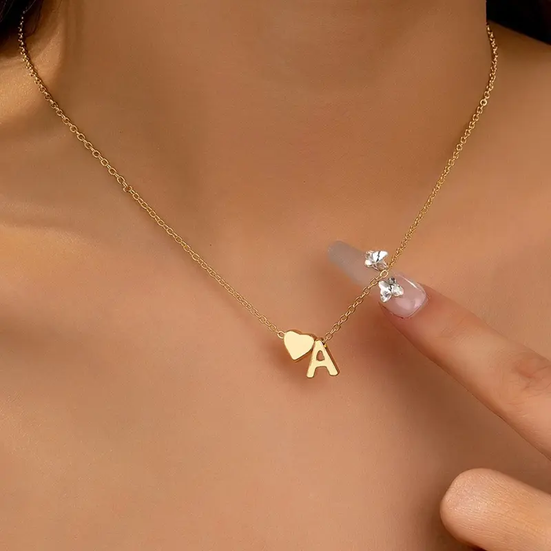 Small Letter Necklace Stainless Steel Heart Shape A-Z Customizable Pendant Jewelry for Women Girls, Birthday Gift Jewelry, Elegant Gift for All Seasons