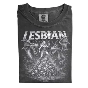 The Lesbian Warrior Dragon Fantasy Vintage Graphic Comfort Color Shirt, Lesbian Shirt,Dark Art Grunge Castle Dragon Gothic, Game Shirt, For Men And Women Size S-3XL, Gift for Men, Gift for Women, Crew Neck T-shirt, Trending T-shirt