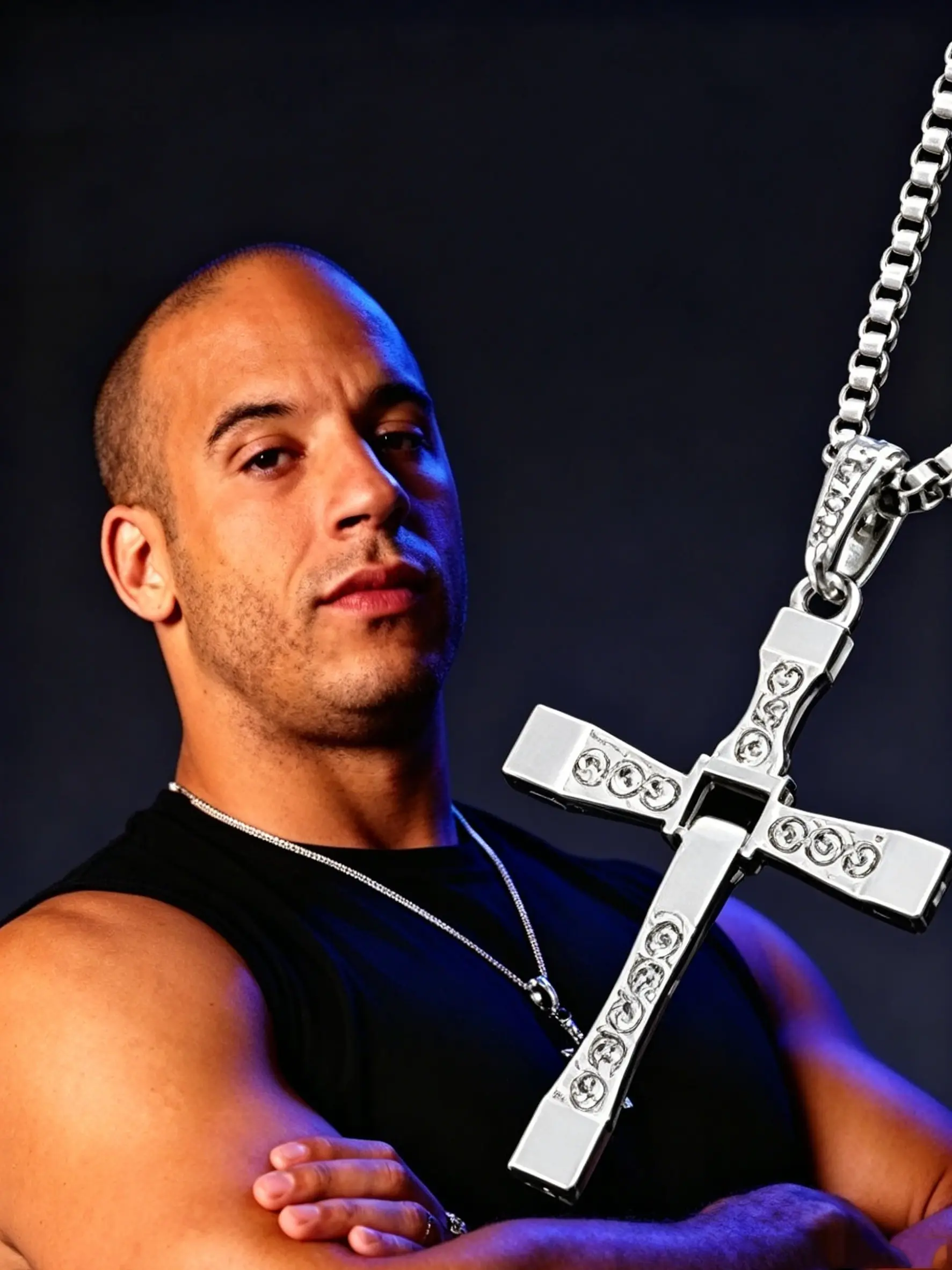 Dominic Toretto Cross Pendant Necklace with Rhinestone Crystal Chain, Men's Jewelry, inspired by Fast and Furious, Jesus Cross Pendant Necklace for Men, Gift Jewelry, a gift for father, stepfather, husband, boyfriend, son, or grandson,  Ideal Gift for Him