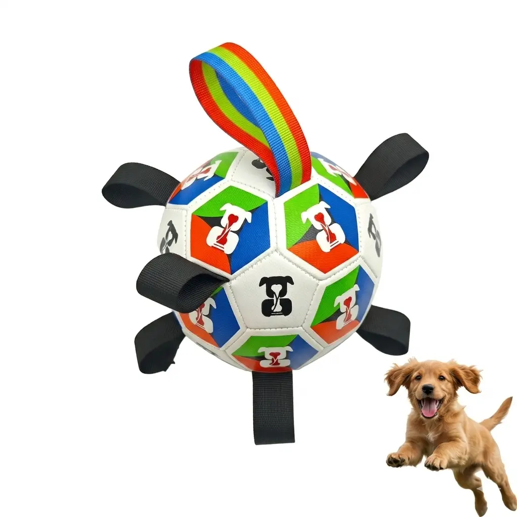 RuffBud Durable Dog Soccer Ball - 9 Nylon Tabs, Cyclic Inflation, Floating Ball, Heavy-Duty Outdoor Herding Toy, Boredom Buster for High-Energy Medium-Large Dogs with Universal Fit