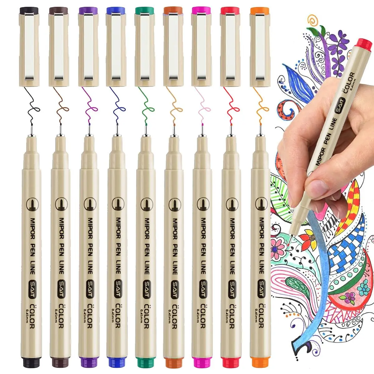 Waterproof Fine Line Drawing Pens Set, Fineliner Pens 9 Counts/set Color Micro-line Pen, Durable Art Pen Drawing Tools for Painting Drawing Marking Journaling