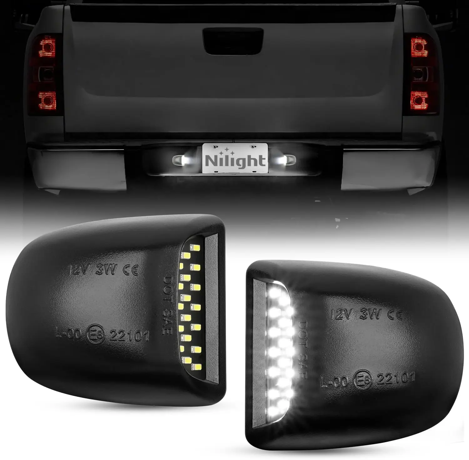 Nilight License Plate Lights Compatible with 1999-2001 2002 2003 2004 2005 2006 2007 2008 2009 2010 2011 2012 2013 Chevy Silverado 1500 2500 3500 GMC Sierra Black housing 6000K White 2PCS Pack, Led Car Lights, Vehicle Accessories