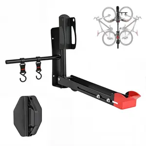 GARVEE Swivel Bike Wall Mount with 2 Hooks, Adjustable Size, 77lbs Load Capacity, Wall Mounted Bike Holder for Mountain and Garage Storage