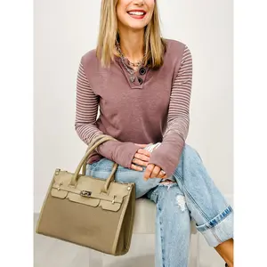 Stripe Contrast Button Front Pullover Top