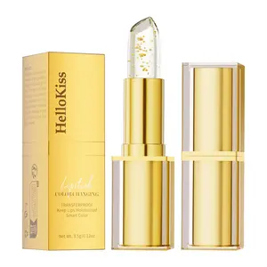 HelloKiss Transferproof Color-Changing Lipstick - Crystal Jelly, Temperature-Activated Lipgloss, Gold Foil PH Tinted Balm, Non-Stick Cup, Moisturizer, Hydrating Single Item Lip Care Cosmetic