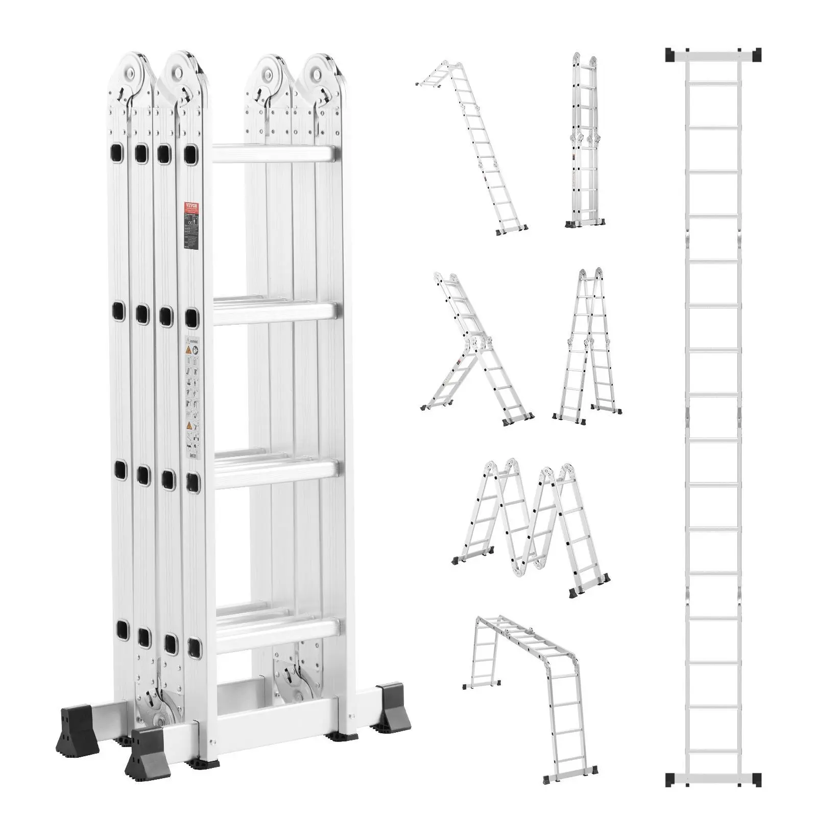 【SummerFinds】VEVOR Multi-Purpose Folding Ladder,  , 7-in-1 Tall Extension Step Ladder, A Frame 4 Step Telescoping Ladder, 15.5ft Reach Height Heavy Duty Adjustable Ladder, 330 lbs Capacity for Home Outdoor