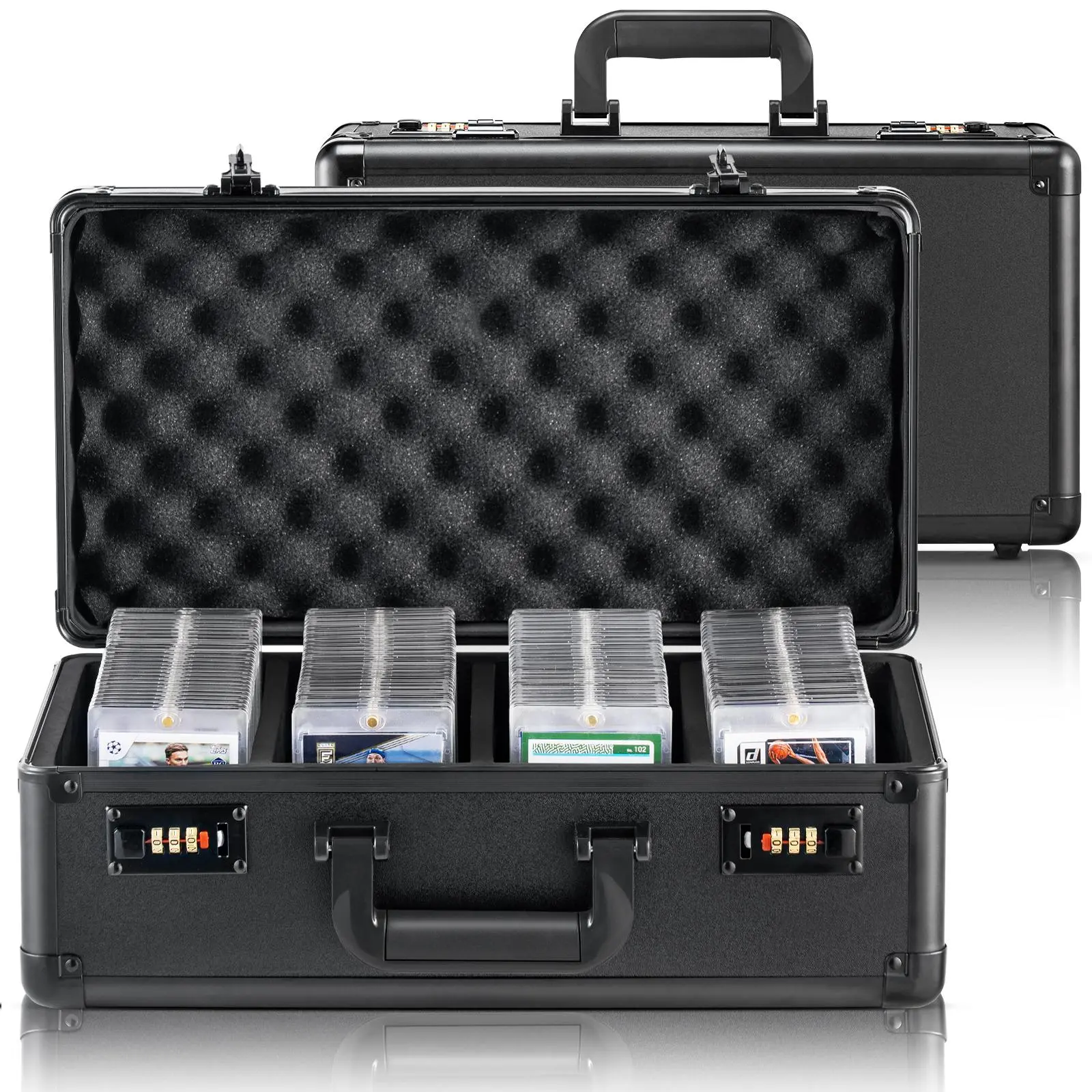 VEVOR Graded Card Storage Box,  4 Slots, Graded Sports Cards Holder Carrying Case with Coded Lock Foam Dividers, for 120 PSA Graded Cards 84 BGS Cards 96 SGC Cards 428 Top Loaders Metal Organiser
