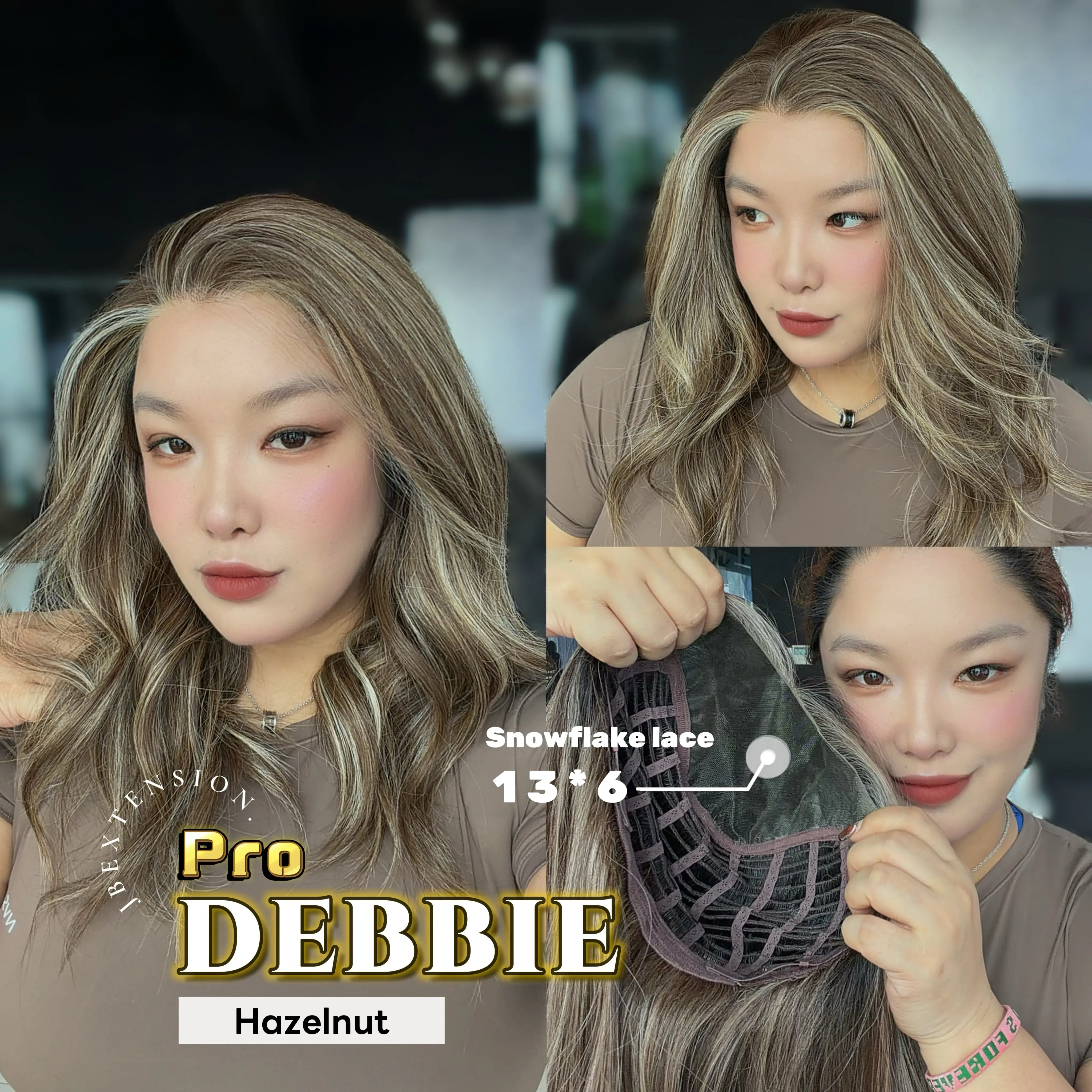JBEXTENSION 18 Inches Curly Pre-Cut 13X6 Free Part Snowflake Lace Frontlace Glueless Wig DEBBIE PRO【BENDY EAR TABS】