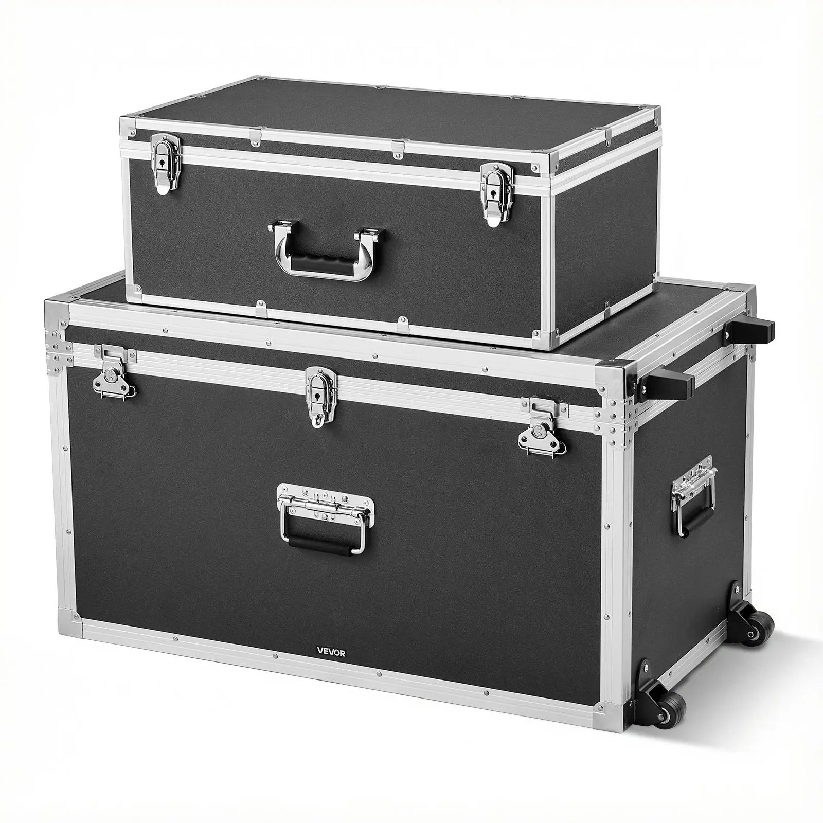 【Summerfinds】VEVOR Set of 2 Metal & Wooden Storage Trunk Organizer, Large-Capacity Extra-Large Functional Durability Boxes with Padlocks, Casters, 3 Metal Handles & Lids for Apartment, Dorm, Organizer Storage Boxes, Durability Storage Boxes