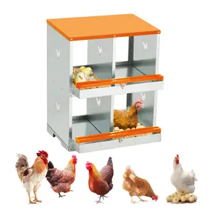 Heavy Duty Metal Chicken Nesting Box - 4/6 Hole Two-Tier Poultry Nest Box with Ventilated Compartments, Roll-Out Egg Tray, Easy Clean, Wall Mountable