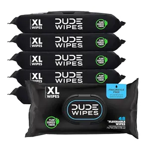 DUDE Wipes - Flushable Wipes - 6 Pack, 300 Wipes - Unscented Extra-Large Adult Wet Wipes - Vitamin-E & Aloe - Septic and Sewer Safe Cleaning Napkin Disposable