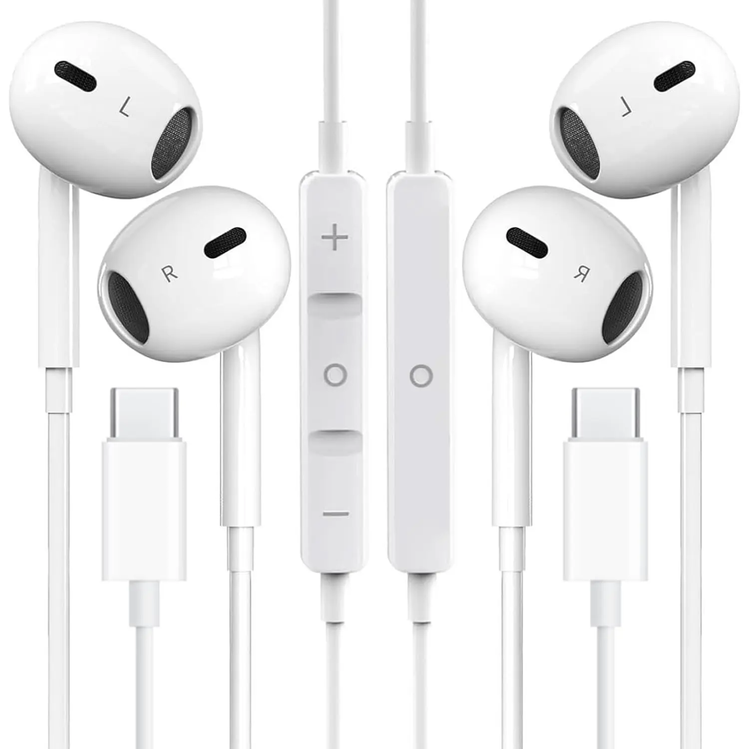 Summerwins 2-Pack USB-C In-Ear Earbuds with Plug, Microphone, Volume Control, HiFi Stereo Noise Cancellation, Music Setup & Video Compatibility, Travel-Friendly, Works with iPhone 17/16/15, Galaxy S25/S24/S23 Ultra, Pixel 9/8, OnePlus Devices, Earbud