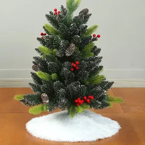 Small 18in White Faux Fur Christmas Tree Skirt for Xmas Small Tabletop Christmas Tree