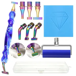 DIY Diamond Painting Tool Kit, Includes Fine Thread Metal Pen Tips, Adhesive Clay, Roller Tool, Straight and Angled Multi-Bead Pen Tips