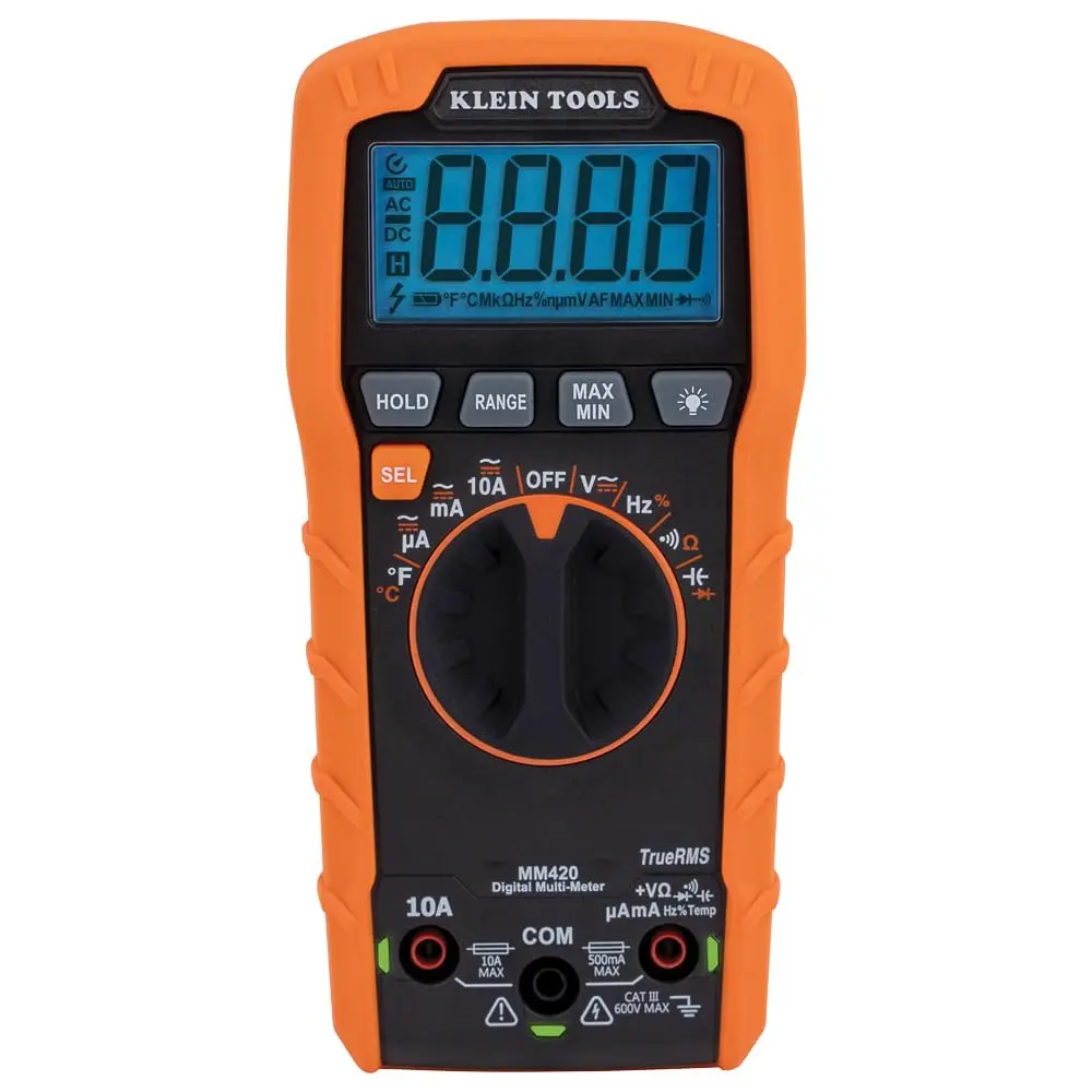 Klein Tools MM420 Digital Multimeter, AutoRanging TRMS Multimeter, 600V AC/ Voltage, 10A AC/ Current, 50 MOhms Resistance