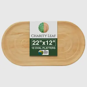 Charity Leaf Palm Leaf Large Tray 22"x12" Inch Pack of 10 Trays Eco-Friendly Oval Platters