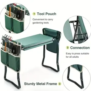 Upgraded Portable Garden Kneeler Seat with Soft Foam Pad, Foldable Heavy-Duty Gardening Stool, 330 lbs Capacity, Large Tool Pouches