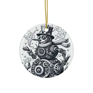 Ceramic Ornament, Steampunk Frosty the Snowman, Christmas Decoration, Holiday Gift, Tree Ornament, Simple Line Art