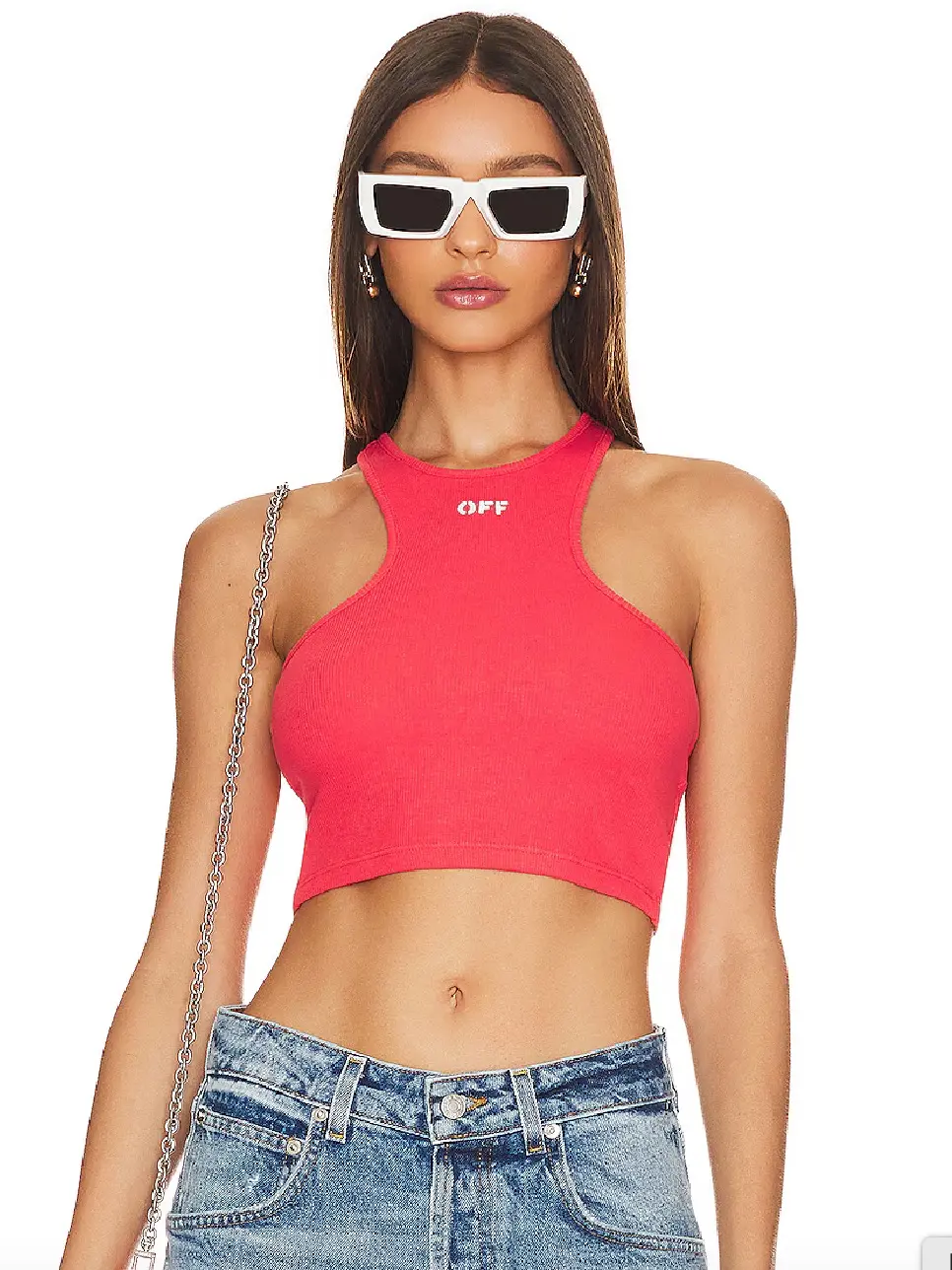 Off-White Stamp Ribbed Rowing Top | Red | 42IT (US6) | 16in PTP |