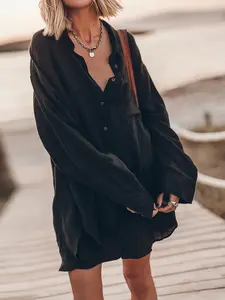 Casual Lazy Minimalist Style Relaxed Fit Urban Long Shirt, Comfortable and Stylish, Perfect for Daily Wear, Trendy Men's Clothing Tops, Breathable