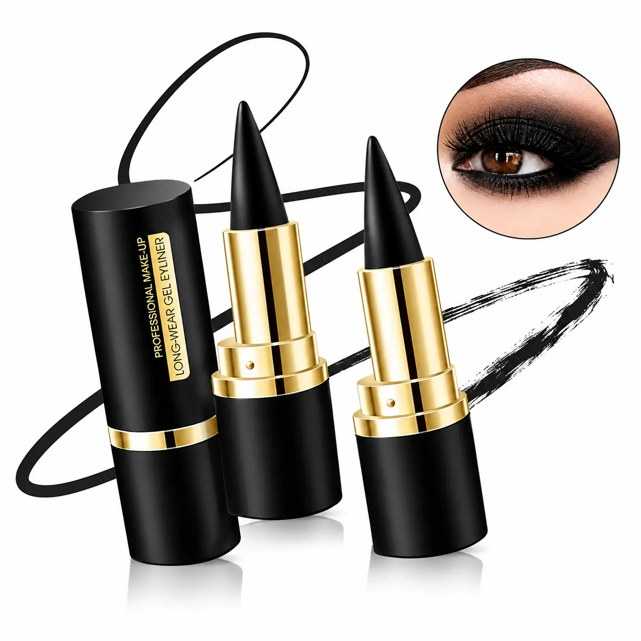 Long Lasting Gel Eyeliner Pencil Set, 2 PCS Black - Smudge Proof & Quick-Dry Formula for a Flawless Finish, Easy to Apply for All Skin Tones