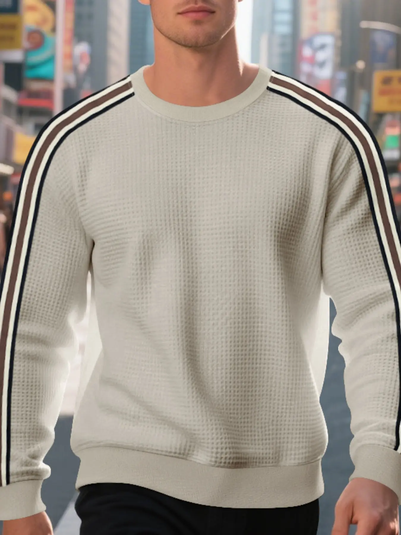 Men's Fall Outfits Colorblock Side Stripe Crew Neck Long Sleeve Knit Fitted Striped Sweatshirt Round Neck for Daliy Wear, Old Money Classic Casual Fashion Pullover for Men, Comfortable and Stylish Design，Essential for Man's Wardrobe, Knitwear, Menswear