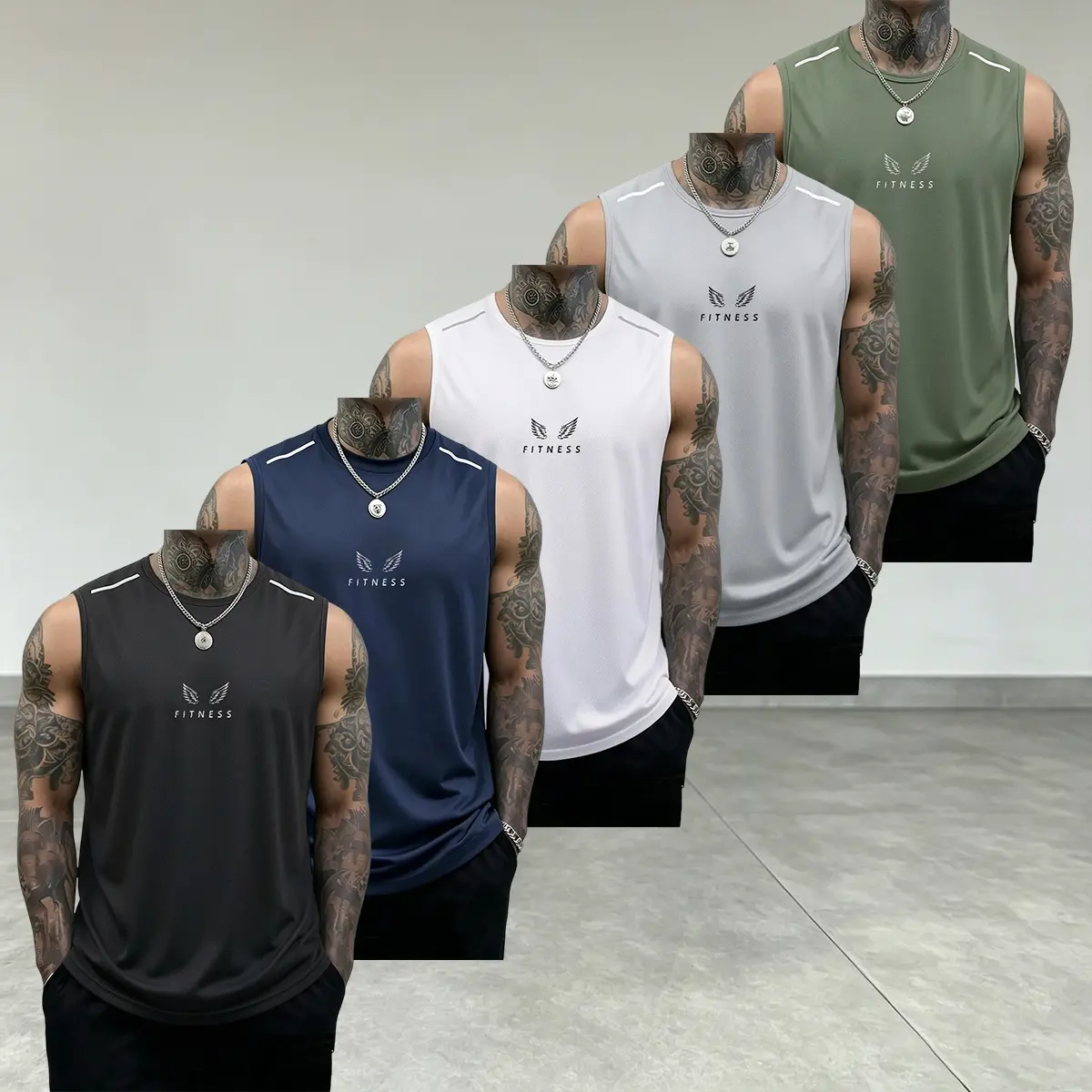 5PCS Men’s Fitness Training Tops: Comfortable, soft sleeveless strength fitness T-shirts; fitness tops, athletic tops; solid color design, summer vibe, Father’s Day gift, outdoor cycling