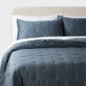 Threshold Comforter Set Lyocell Satin Breathable Comfort, Teal Blue, Full/Queen