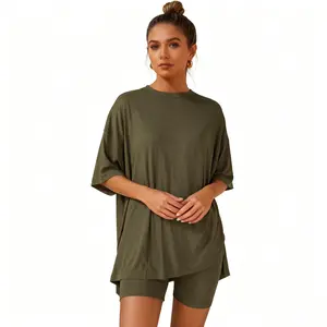 Two Piece Outfits for Women Summer Weekend Loungewear Sets Oversized Tee & Biker Shorts Tracksuit