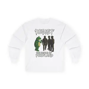Resist Battle of Portland Long Sleeve Tee, Unisex Graphic Shirt, Cute Frog Design, Perfect for Activists, Gift for Friends Womenswear Hoodie