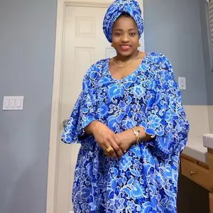 Royal Zainab Guipure Bubu Lace Fabric with Headtie - Elegant Blue Floral Design for Women