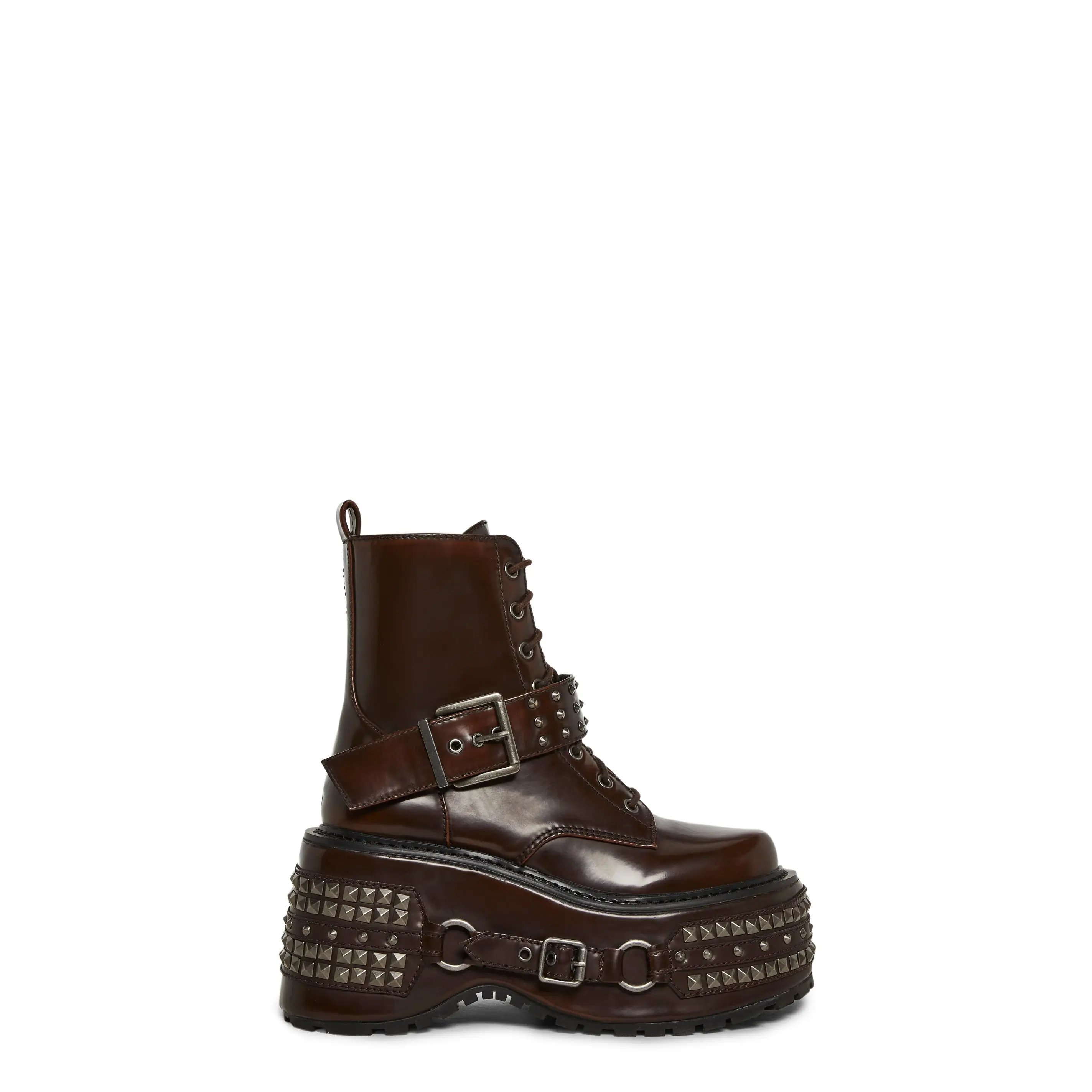 Siren Studded Hardware Combat Platform Boots - Brown