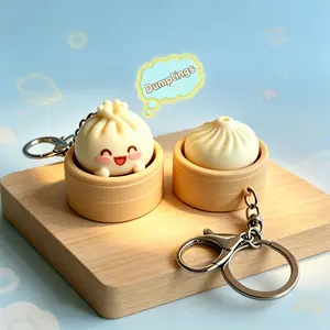 Cute Mini Dumpling Keychain Charm, Soft Silicone Stress Pressable Relief Toy, Fun Food Shape Pendant,  Kids & Adults, Ideal for Work, Travel and Home