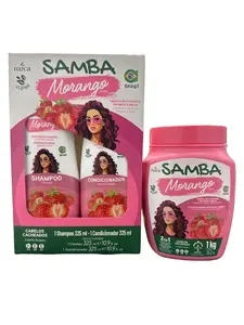 Samba Brazilian Strawberry perfect kit for curly hair, 325ml shampoo, conditioner and 1kg treatment offering hydration, definiton and antifrizz instantly