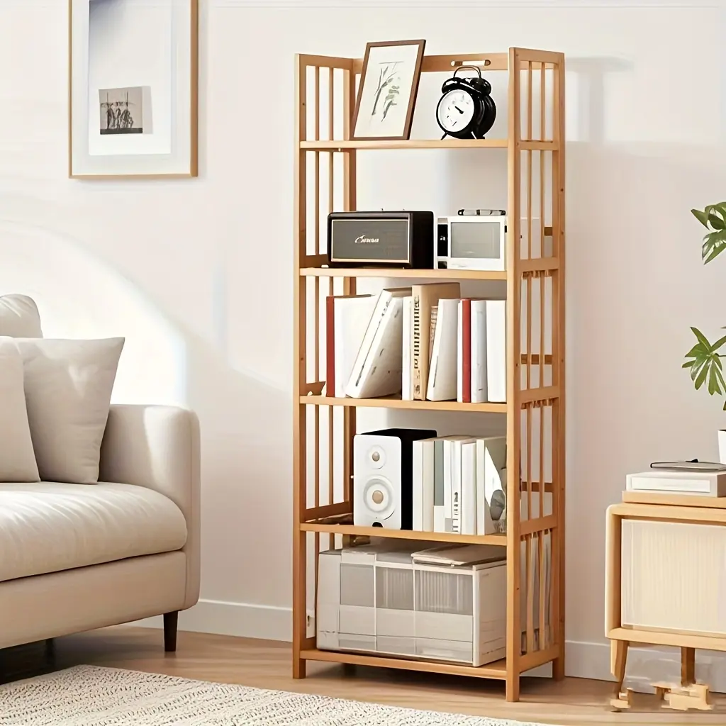 Office bookshelf and storage rack [Bamboo bookshelf] Multi-tier adjustable bamboo bookshelf, suitable for bathroom, office, living room, kitchen