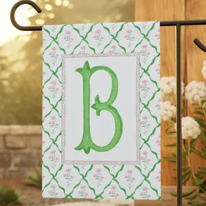 Personalized Monogram Garden Flag Pink And Green Floral Yard Flag Preppy Outdoor Decor, Grand Millennial Decor 45803 140