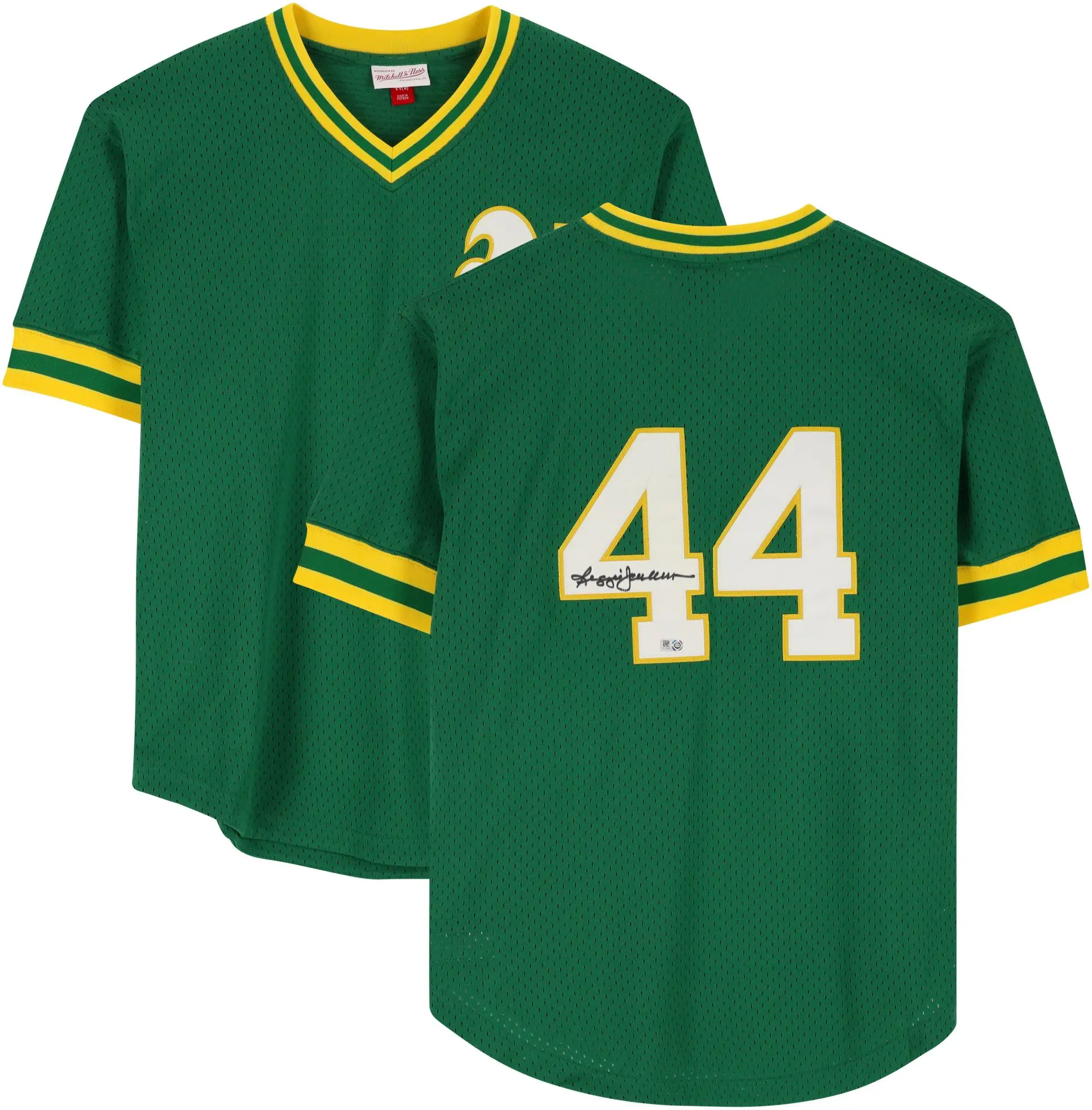 Reggie Jackson Oakland Athletics Autographed Green Mitchell & Ness Replica Batting Practice Jersey - Fanatics Authentic Certified