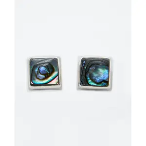 Square Sterling Silver Studs with Enamel Stones