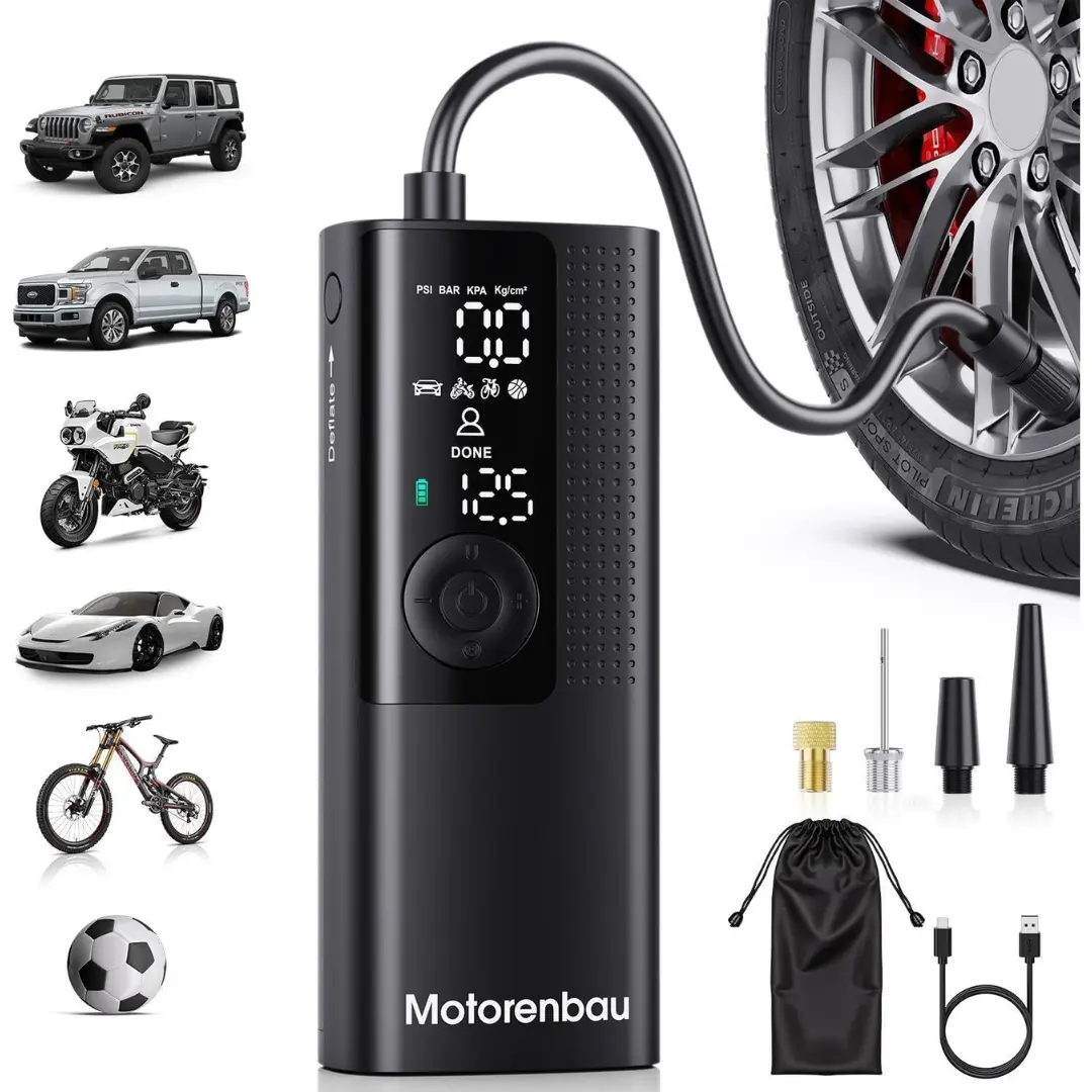 Portable Tire Inflator Air Compressor, 3X Faster Inflation Tool | Cordless, Auto Shut-Off, LCD Display Digital Pressure Gauge, LED Light for Car Tires, Bikes, Aircompressor, Tire Inflation Tool