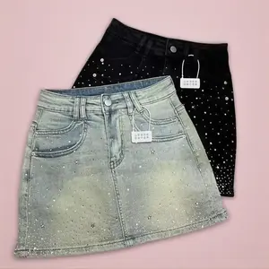 Starry Denim Skirt for Women Summer New Retro Slimming a-Line Sheath Denim Skirt Mid Waist Slim-Fitting Mini Length