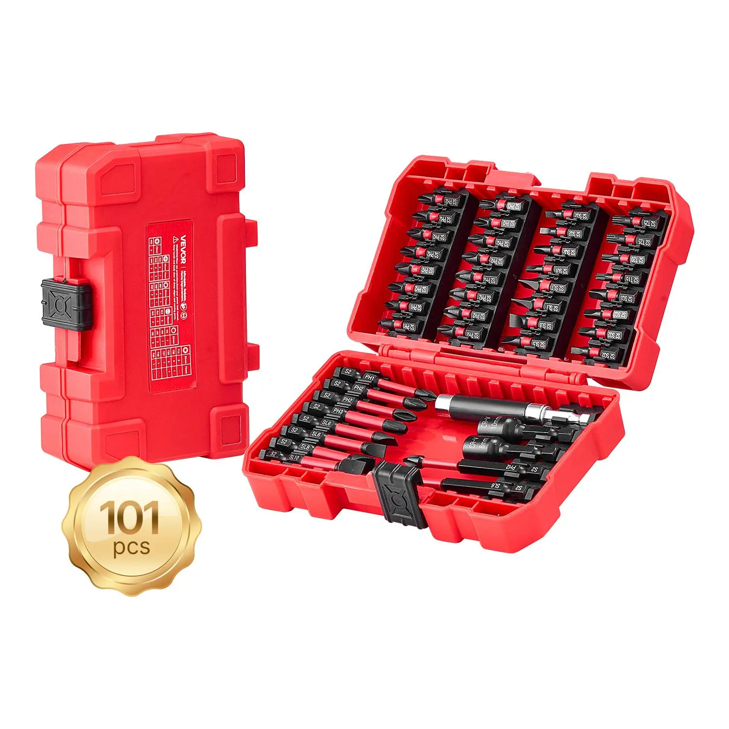 VEVOR 101-Piece Magnetic Screwdriver Bit Set with Mechanic Tool Box, Phillips, Pozidriv, Slotted, Square, Torx, Hex Bits, Hex Nut Sockets, Extension Rod, High-Strength S2 Alloy Steel, Blackened Finish, Heavy Duty Tool [DealsForYouDays]