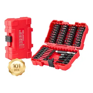【fathersdaygift】VEVOR Screwdriver Bit Set, 101-Piece, Magnetic Phillips, Pozidriv, Slotted, Square, Torx, Hex Bits, Hex Nut Sockets, Extension Rod with Storage Case, High-Strength S2 Alloy Steel, Blackened Finish