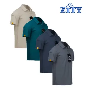 [4-Pack Value Bundle] ZITY Men's Tactical Polo Shirt - Quick-Dry Performance Work Tops - Athletic Short Sleeve with Sunglass Loop & Utility Pocket - Beige & Multi-Color gifts